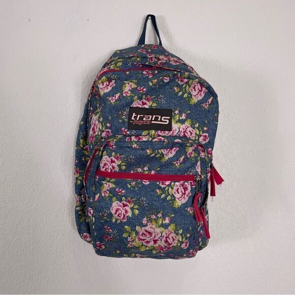 Trans by Jansport Blue with Pink Floral Backpack - Picture 1 of 8